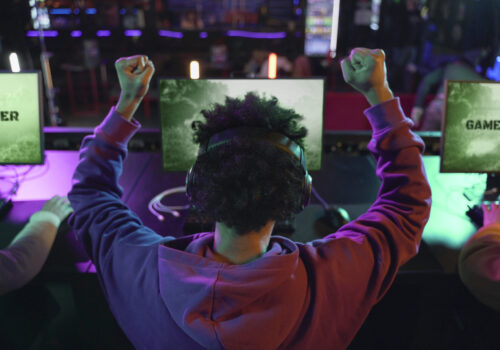 back-view-man-winning-videogame